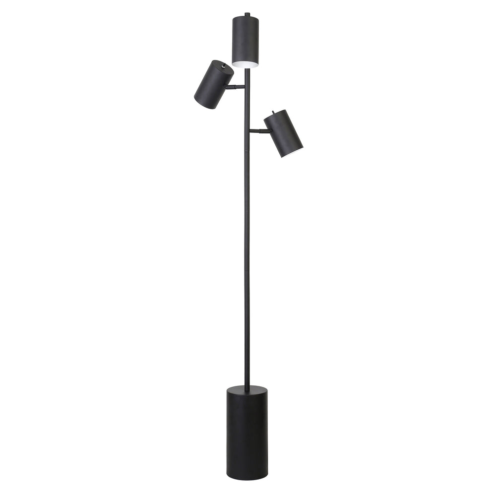 Homeroots 65" Black Three Light Tree Floor Lamp With Black Drum Shade  Metal 523591
