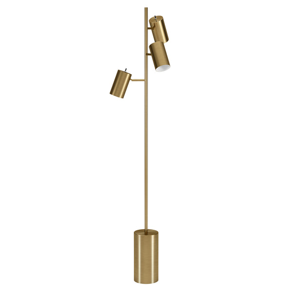 Homeroots 65" Brass Three Light Tree Floor Lamp With Brass Metal Cylinder Shade  Metal 523592