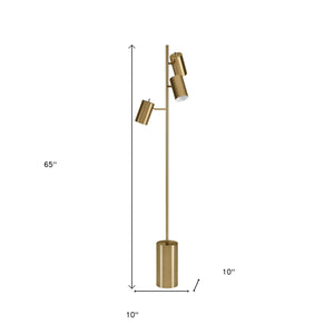 Homeroots 65" Brass Three Light Tree Floor Lamp With Brass Metal Cylinder Shade  Metal 523592