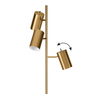 Homeroots 65" Brass Three Light Tree Floor Lamp With Brass Metal Cylinder Shade  Metal 523592