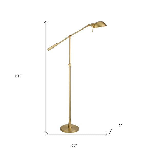 Homeroots 61" Brass Adjustable Swing Arm Floor Lamp With Gold Cone Shade  Metal 523596