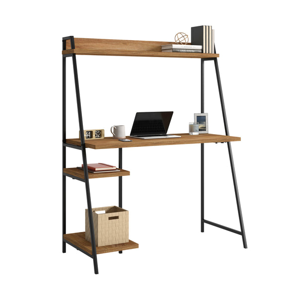 English Elm Desk With Stylish Hutch - Durable Brown Finish, Compact Design & Ample Storage For Modern Workspaces B356P367909