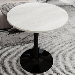 English Elm Marble-Top Round Side Table With Tapered Black Base – Modern Minimalist Design For Stylish Spaces W1935P353502