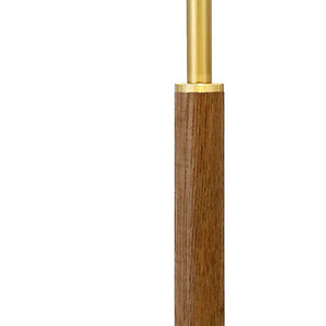 Homeroots 25" Gold And Oak Metal Two Light Table Lamp With White Drum Shade   523605