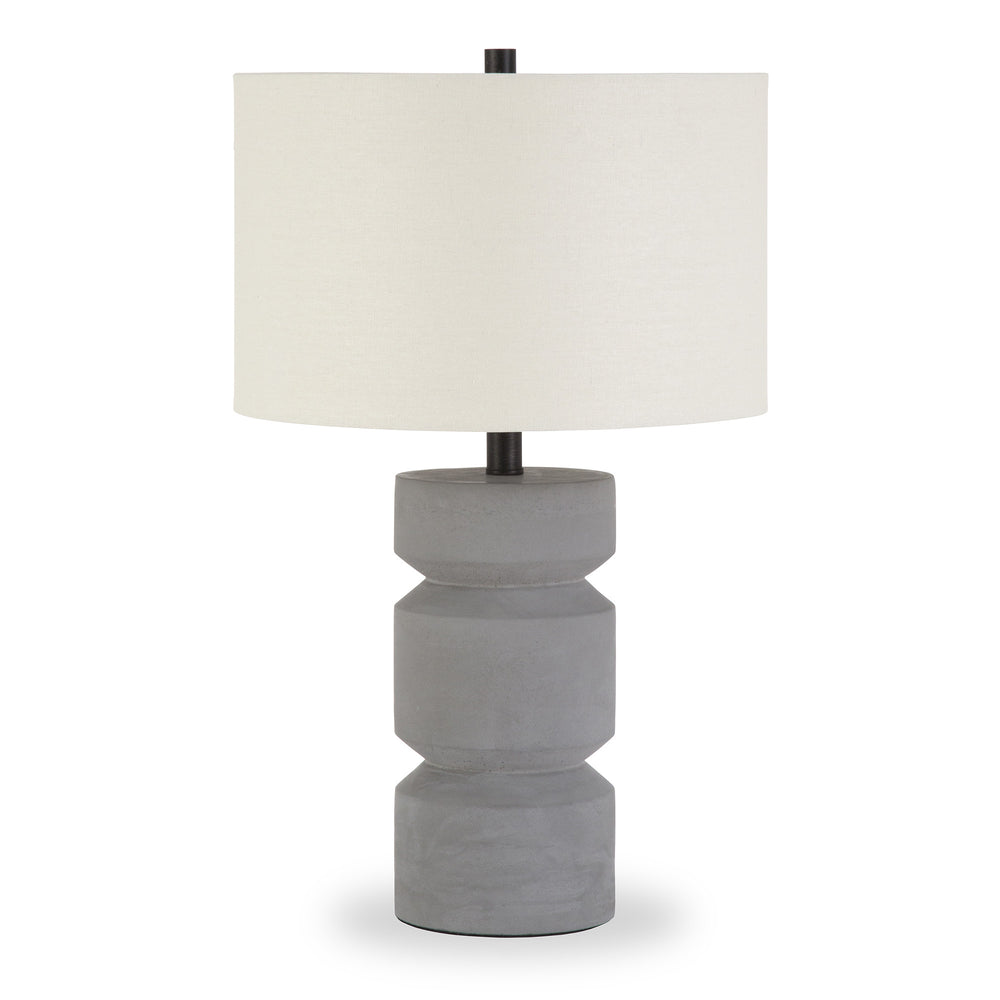 Homeroots 23" Gray Concrete Faceted Column Table Lamp With White Drum Shade   523608