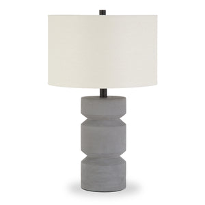 Homeroots 23" Gray Concrete Faceted Column Table Lamp With White Drum Shade   523608