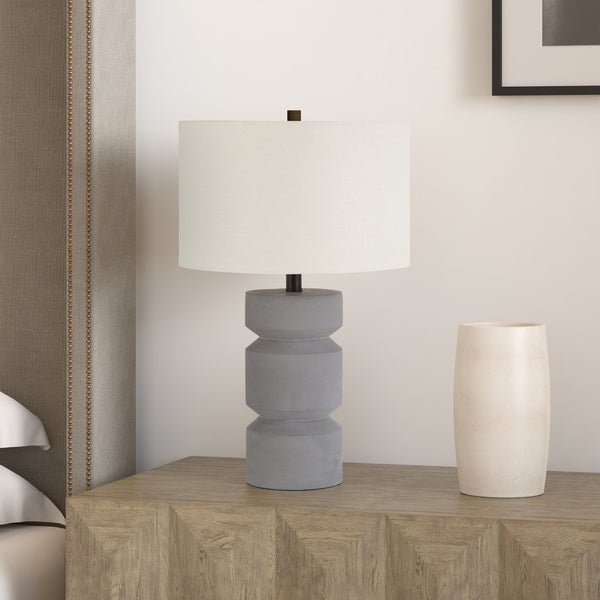 Homeroots 23" Gray Concrete Faceted Column Table Lamp With White Drum Shade   523608