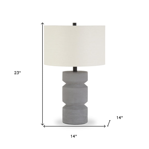 Homeroots 23" Gray Concrete Faceted Column Table Lamp With White Drum Shade   523608