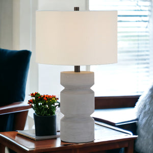 Homeroots 23" Gray Concrete Faceted Column Table Lamp With White Drum Shade   523608