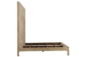 Homeroots Solid Wood Queen Gray Carved Medallion Bed  Wood 523616