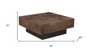 HomeRoots 40" Solid Wood Square Block Coffee Table – Rustic Two-Tone Design, Handcrafted Mango Wood, Unique Style 523617