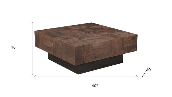 HomeRoots 40" Solid Wood Square Block Coffee Table – Rustic Two-Tone Design, Handcrafted Mango Wood, Unique Style 523617