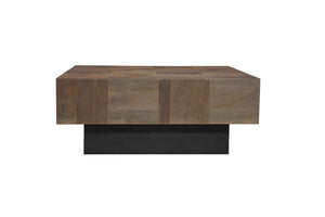 Homeroots 40" Dark Brown And Black Solid Wood Square Coffee Table   523617