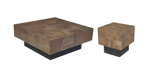 Homeroots 40" Dark Brown And Black Solid Wood Square Coffee Table   523617