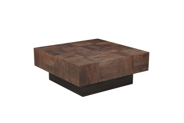 HomeRoots 40" Solid Wood Square Block Coffee Table – Rustic Two-Tone Design, Handcrafted Mango Wood, Unique Style 523617