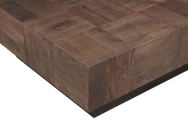 HomeRoots 40" Solid Wood Square Block Coffee Table – Rustic Two-Tone Design, Handcrafted Mango Wood, Unique Style 523617