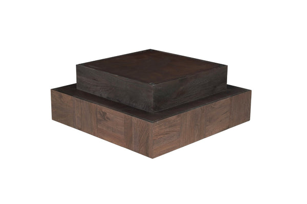 HomeRoots 40" Solid Wood Square Block Coffee Table – Rustic Two-Tone Design, Handcrafted Mango Wood, Unique Style 523617