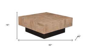 HomeRoots 40" Solid Wood Square Block Coffee Table - Modern Two-Tone Design in Brown & Black for Any Room 523618
