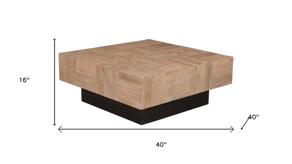 HomeRoots 40" Solid Wood Square Block Coffee Table - Modern Two-Tone Design in Brown & Black for Any Room 523618