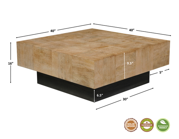 Homeroots 40" Brown And Black Solid Wood Square Coffee Table   523618