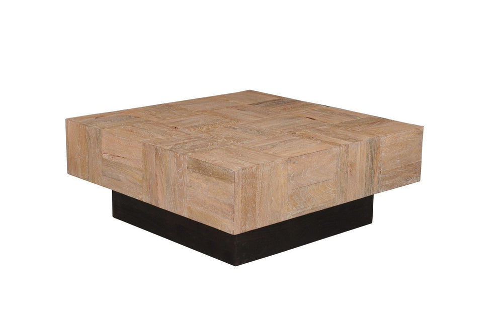 HomeRoots 40" Solid Wood Square Block Coffee Table - Modern Two-Tone Design in Brown & Black for Any Room 523618