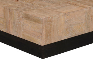 HomeRoots 40" Solid Wood Square Block Coffee Table - Modern Two-Tone Design in Brown & Black for Any Room 523618