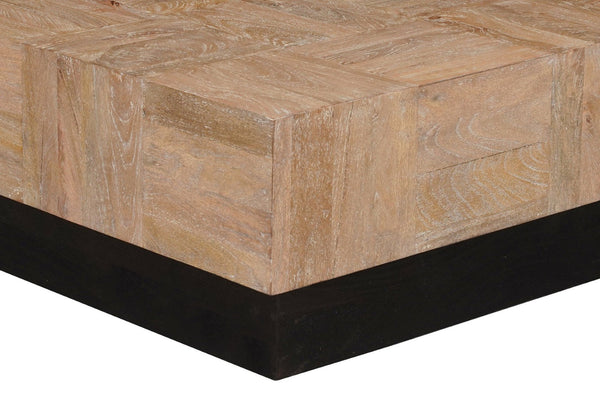 HomeRoots 40" Solid Wood Square Block Coffee Table - Modern Two-Tone Design in Brown & Black for Any Room 523618