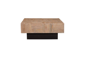 HomeRoots 40" Solid Wood Square Block Coffee Table - Modern Two-Tone Design in Brown & Black for Any Room 523618