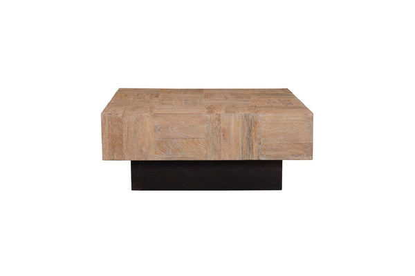 HomeRoots 40" Solid Wood Square Block Coffee Table - Modern Two-Tone Design in Brown & Black for Any Room 523618