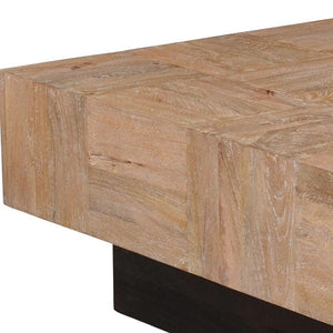 HomeRoots 40" Solid Wood Square Block Coffee Table - Modern Two-Tone Design in Brown & Black for Any Room 523618