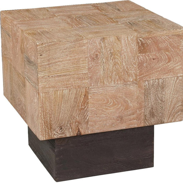 HomeRoots 22" Stylish Two-Tone Solid Wood End Table - Rustic Brown Mango Top with Modern Black Base Design 523619