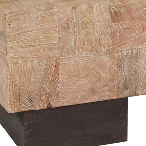 HomeRoots 22" Stylish Two-Tone Solid Wood End Table - Rustic Brown Mango Top with Modern Black Base Design 523619