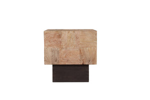 HomeRoots 22" Stylish Two-Tone Solid Wood End Table - Rustic Brown Mango Top with Modern Black Base Design 523619