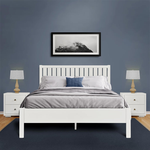 HomeRoots Black Solid Wood Bed Frame - Modern Minimalist Design with Sturdy Support, Under-Bed Storage & Durability White Queen 523622