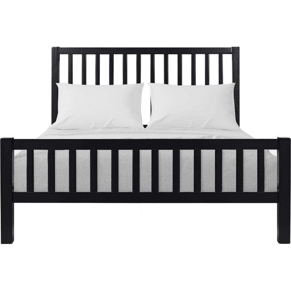 HomeRoots Black Solid Wood Queen Bed Frame with Slat-Back Headboard - Modern, Durable, and Supportive Design 523632