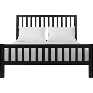 HomeRoots Black Solid Wood Queen Bed Frame with Slat-Back Headboard - Modern, Durable, and Supportive Design 523632