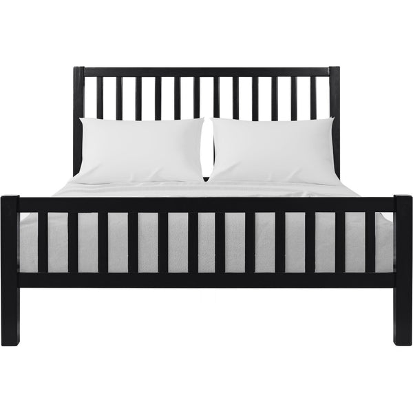HomeRoots Black Solid Wood Queen Bed Frame with Slat-Back Headboard - Modern, Durable, and Supportive Design 523632