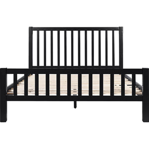 HomeRoots Black Solid Wood Queen Bed Frame with Slat-Back Headboard - Modern, Durable, and Supportive Design 523632