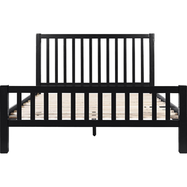 HomeRoots Black Solid Wood Queen Bed Frame with Slat-Back Headboard - Modern, Durable, and Supportive Design 523632