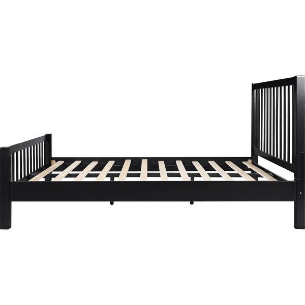 HomeRoots Black Solid Wood Queen Bed Frame with Slat-Back Headboard - Modern, Durable, and Supportive Design 523632