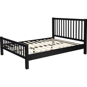 HomeRoots Black Solid Wood Queen Bed Frame with Slat-Back Headboard - Modern, Durable, and Supportive Design 523632