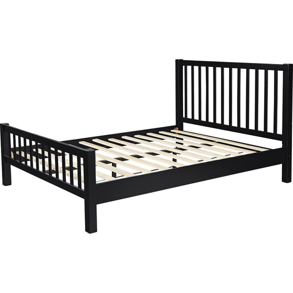 HomeRoots Black Solid Wood Queen Bed Frame with Slat-Back Headboard - Modern, Durable, and Supportive Design 523632
