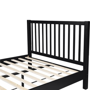 HomeRoots Black Solid Wood Queen Bed Frame with Slat-Back Headboard - Modern, Durable, and Supportive Design 523632