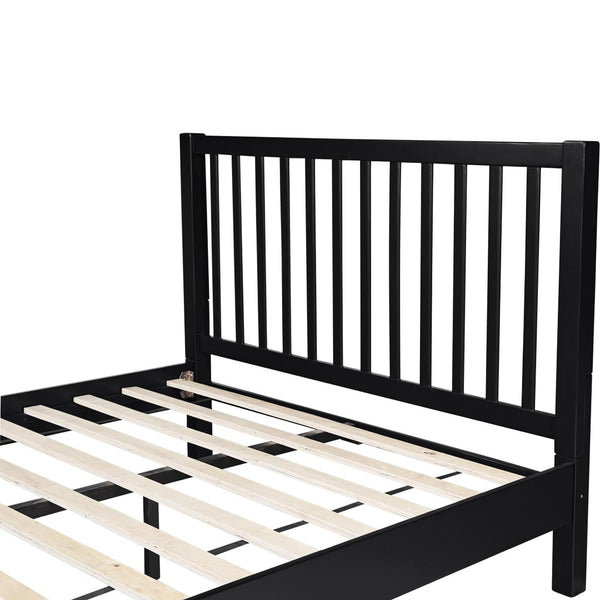 HomeRoots Black Solid Wood Queen Bed Frame with Slat-Back Headboard - Modern, Durable, and Supportive Design 523632
