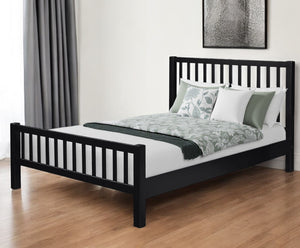 Homeroots Black Slat Back Solid Wood King Bed Frame - Modern Design For Stylish Bedrooms And Restful Sleep Black Wood 523633