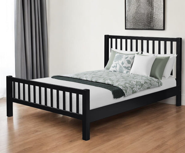 Homeroots Black Slat Back Solid Wood King Bed Frame - Modern Design For Stylish Bedrooms And Restful Sleep Black Wood 523633