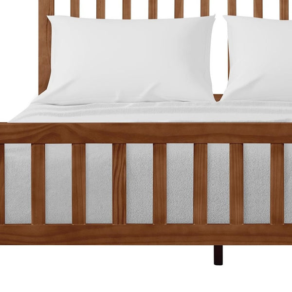 HomeRoots Brown Slat Back Solid Pine Wood King Bed Frame - Rustic Charm, Durable Craftsmanship & Supportive Design 523637