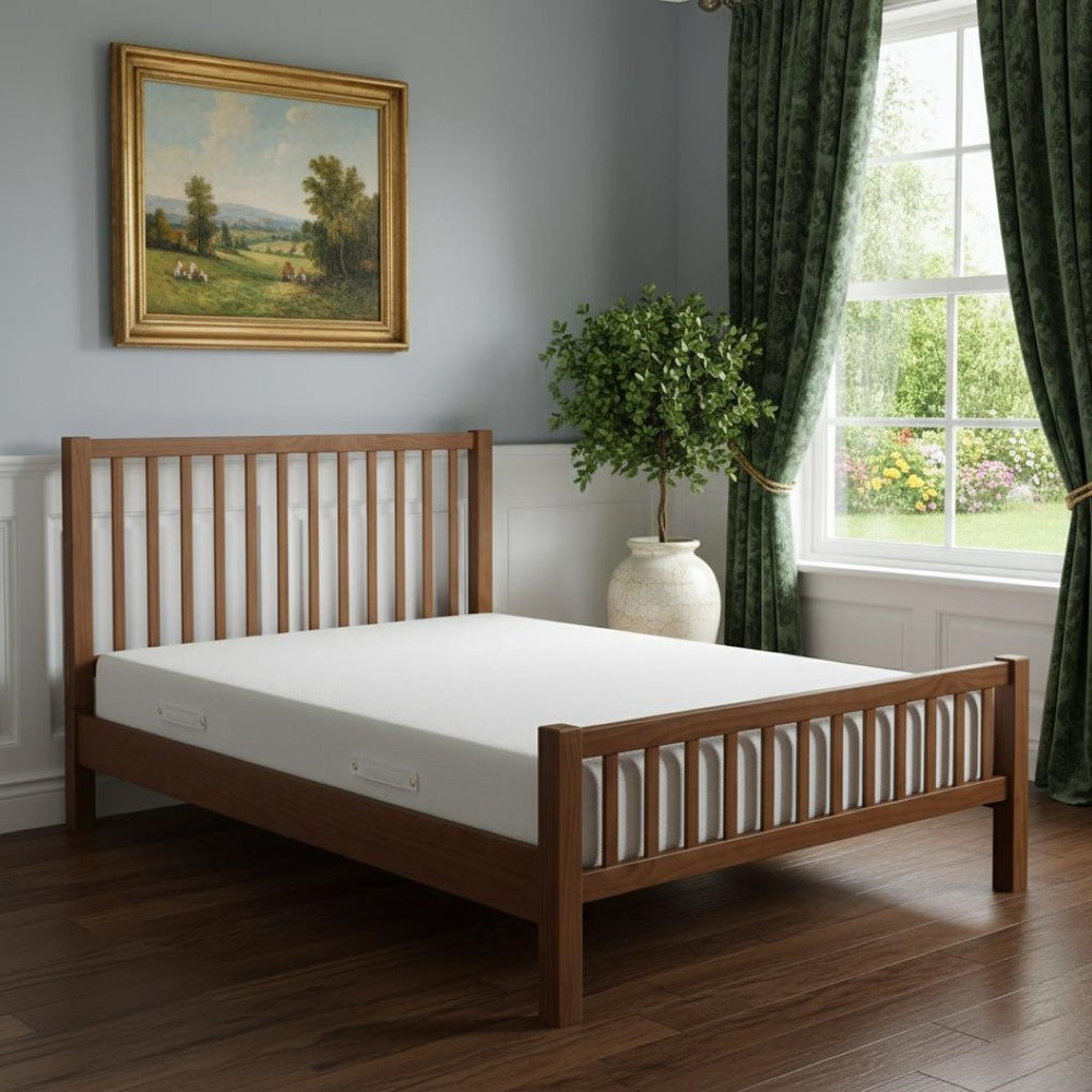 HomeRoots Brown Slat Back Solid Pine Wood King Bed Frame - Rustic Charm, Durable Craftsmanship & Supportive Design 523637