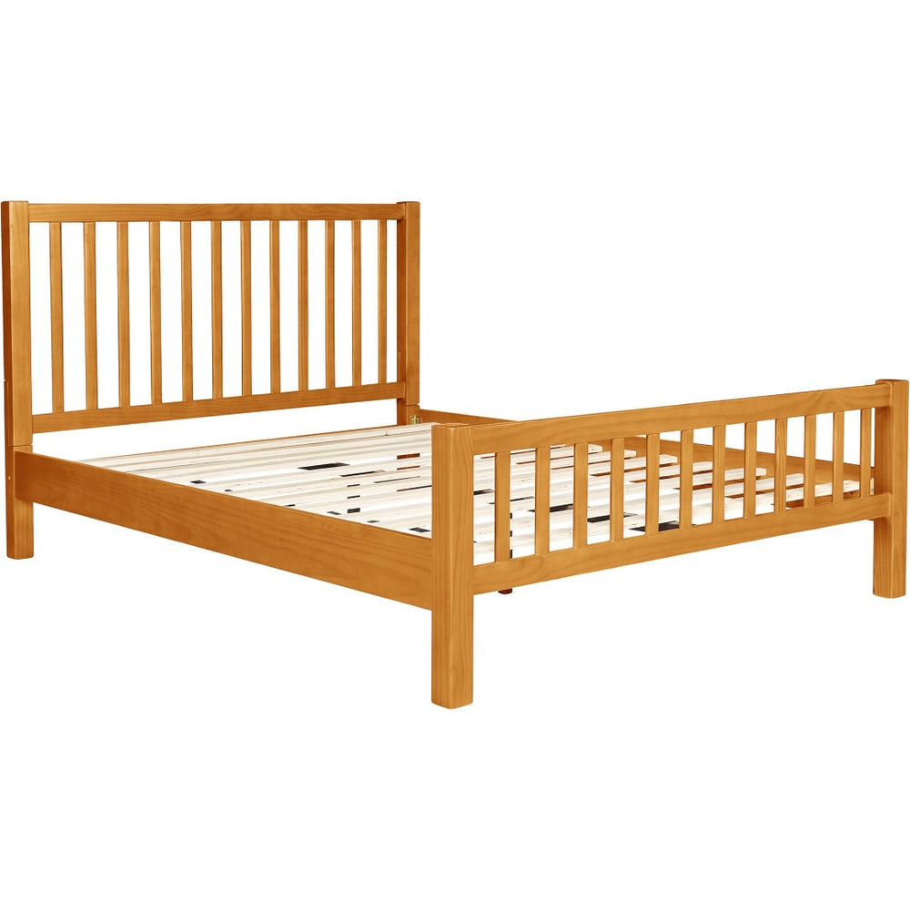 HomeRoots Black Slat Back Solid Wood Bed Frame - Durable Pine Construction with Modern Design for Your Bedroom Oak Queen 523638