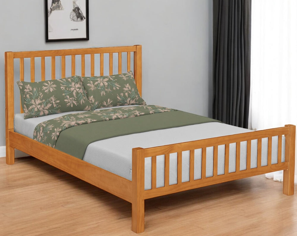 Homeroots Black Slat Back Solid Wood King Bed Frame - Modern Design For Stylish Bedrooms And Restful Sleep Cherry Wood 523640
